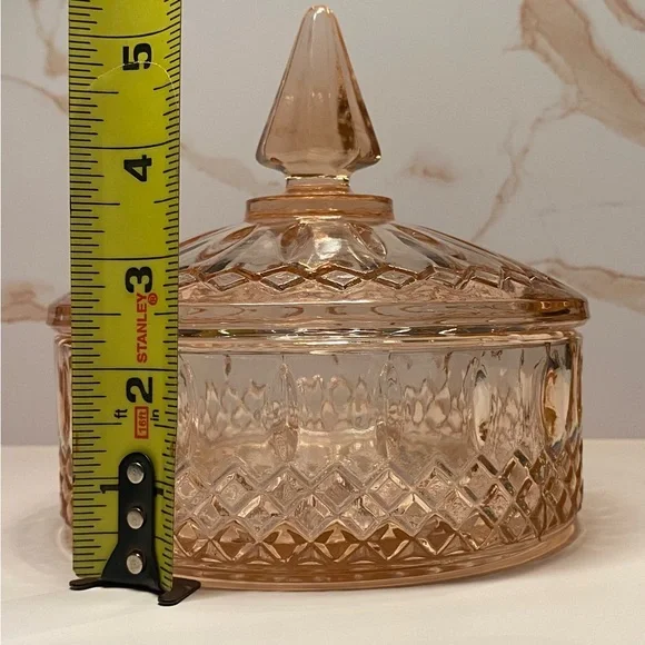 🍬Indiana Glass Diamond Princess Pink Candy Box & Lid - Picture 11 of 13